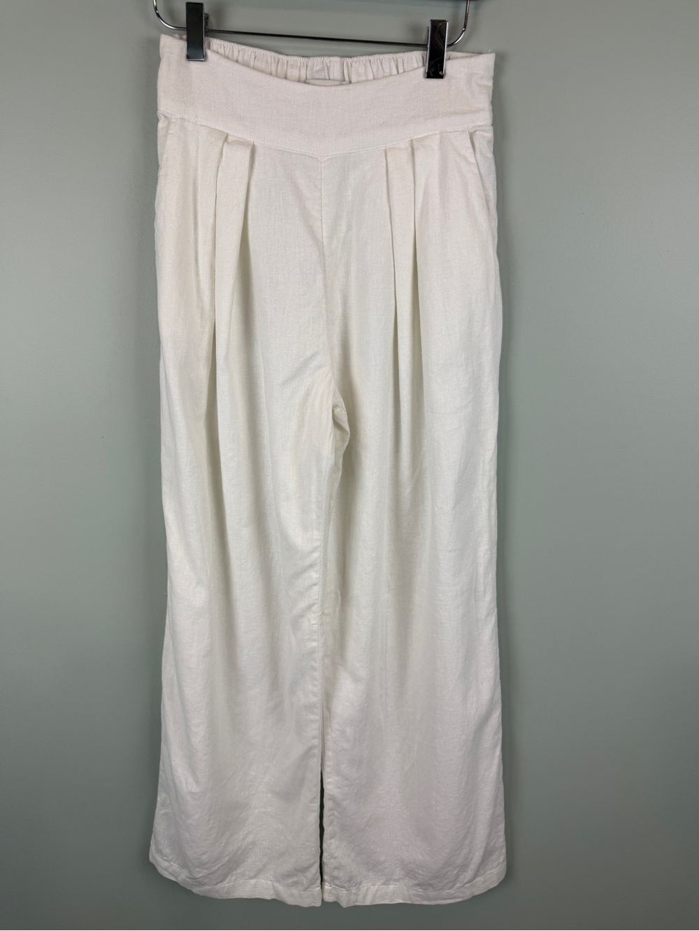 Abercrombie & Fitch ivory White High-Waist Wide Leg linen blend Pants Coastal XS